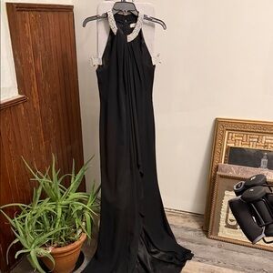 Calvin Klein Black Formal Dress with Pearl Accents